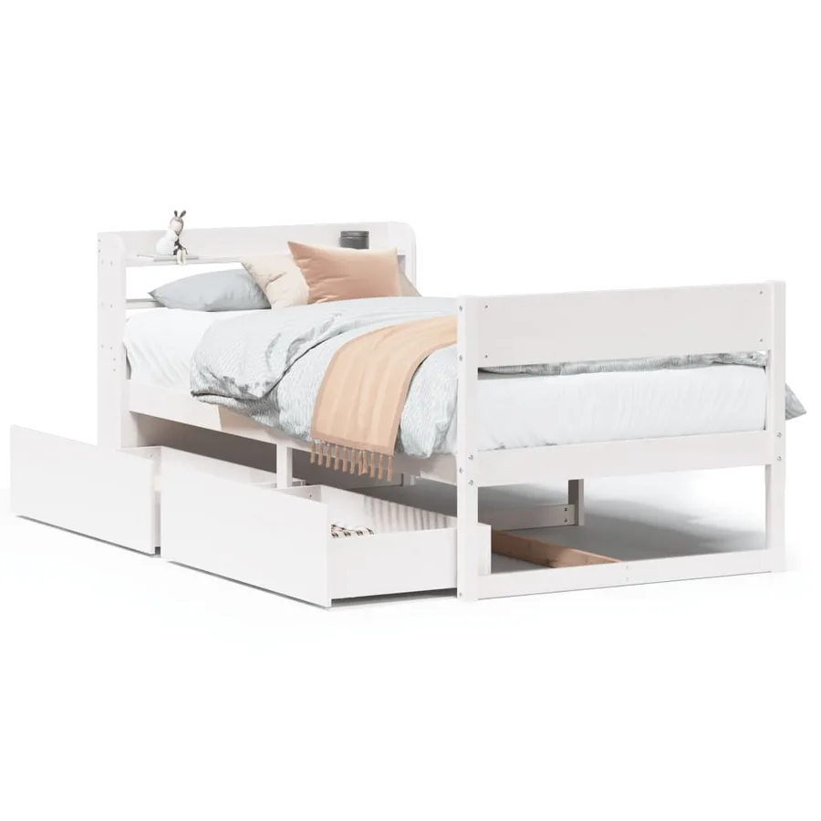 Cadre de lit sans matelas blanc 90x200 cm bois de pin massif - 2