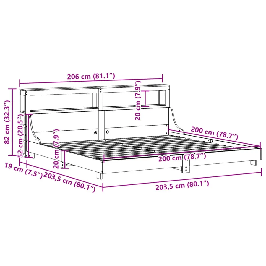 Cadre de lit sans matelas cire marron 200x200cm bois pin massif - 12