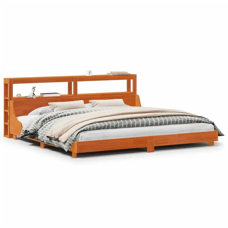 Cadre de lit sans matelas cire marron 200x200cm bois pin massif - 2