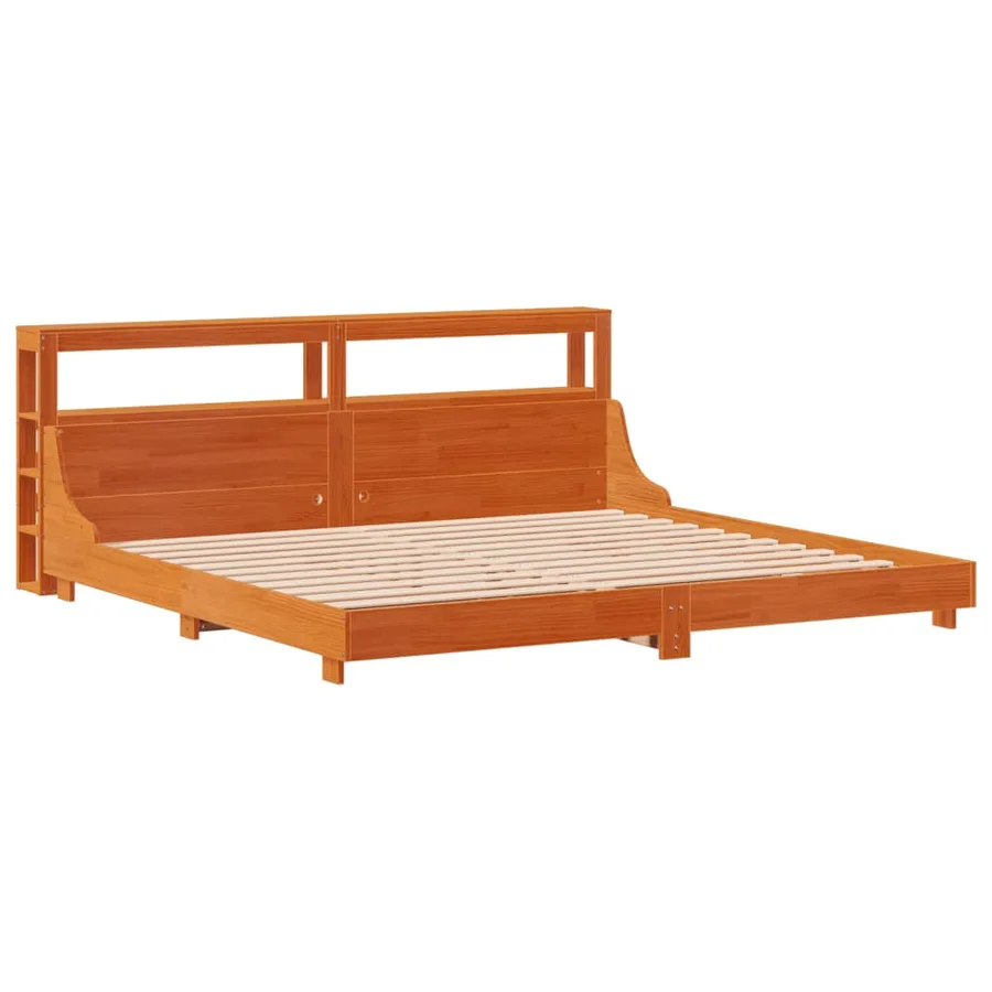 Cadre de lit sans matelas cire marron 200x200cm bois pin massif - 3