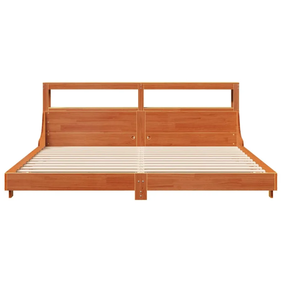 Cadre de lit sans matelas cire marron 200x200cm bois pin massif - 4