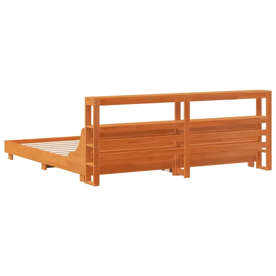 Cadre de lit sans matelas cire marron 200x200cm bois pin massif - 6