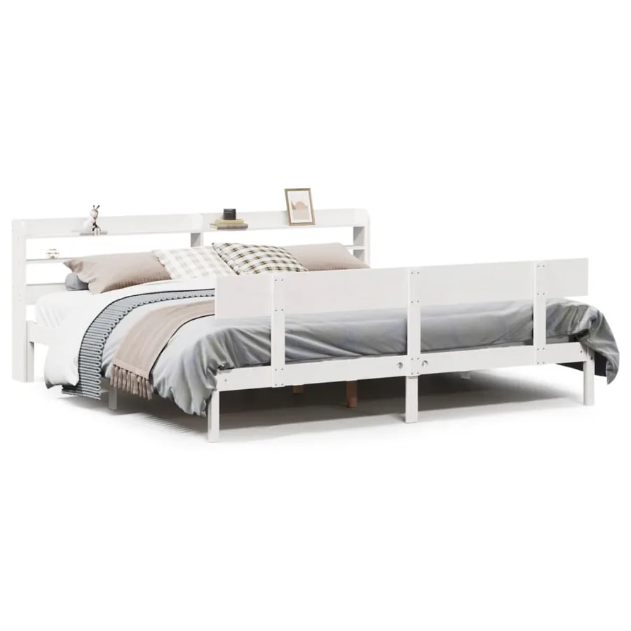 Cadre de lit sans matelas blanc 180x200 cm bois massif de pin - 2