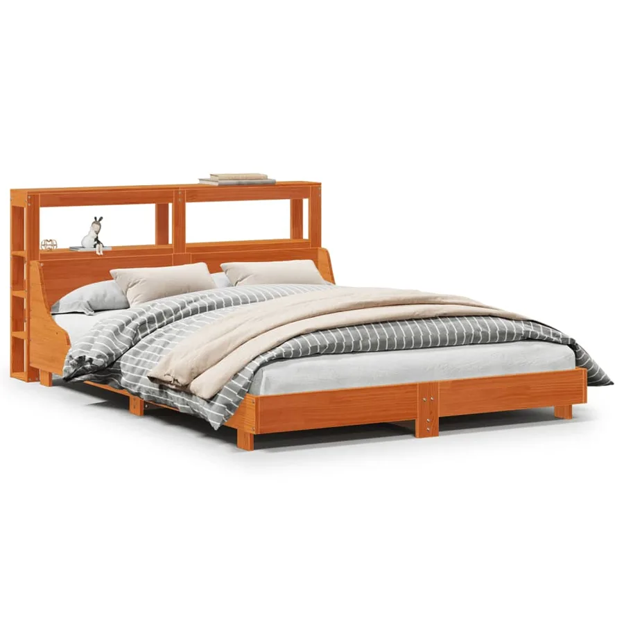Cadre de lit sans matelas cire marron 150x200cm bois pin massif - 2
