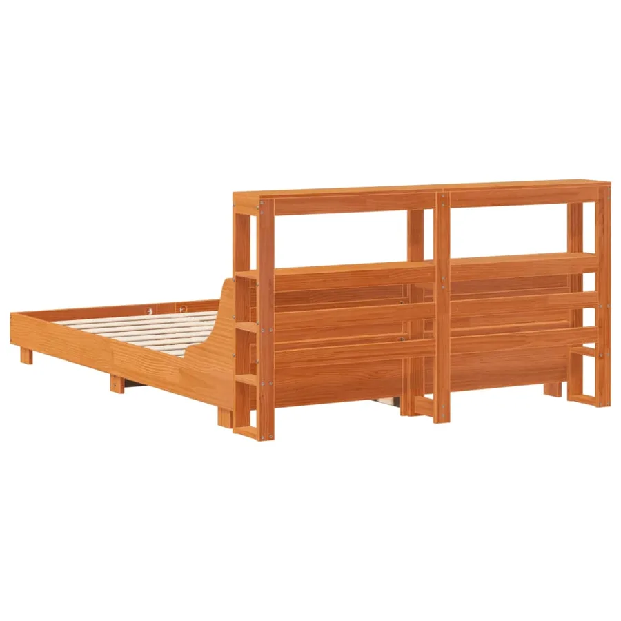 Cadre de lit sans matelas cire marron 150x200cm bois pin massif - 6