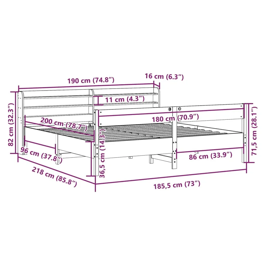 Cadre de lit sans matelas cire marron 180x200cm bois pin massif - 12