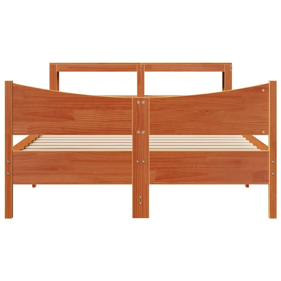Cadre de lit et tête de lit cire marron 150x200 cm bois de pin - 4