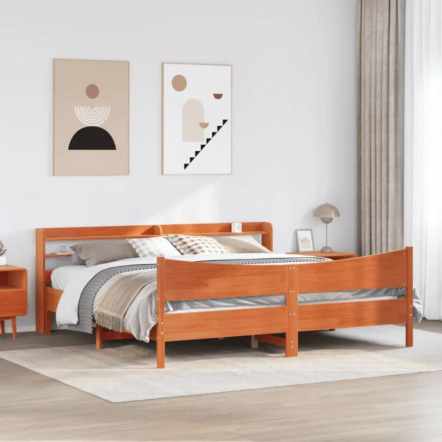 Cadre de lit et tête de lit cire marron 180x200 cm bois de pin - 3