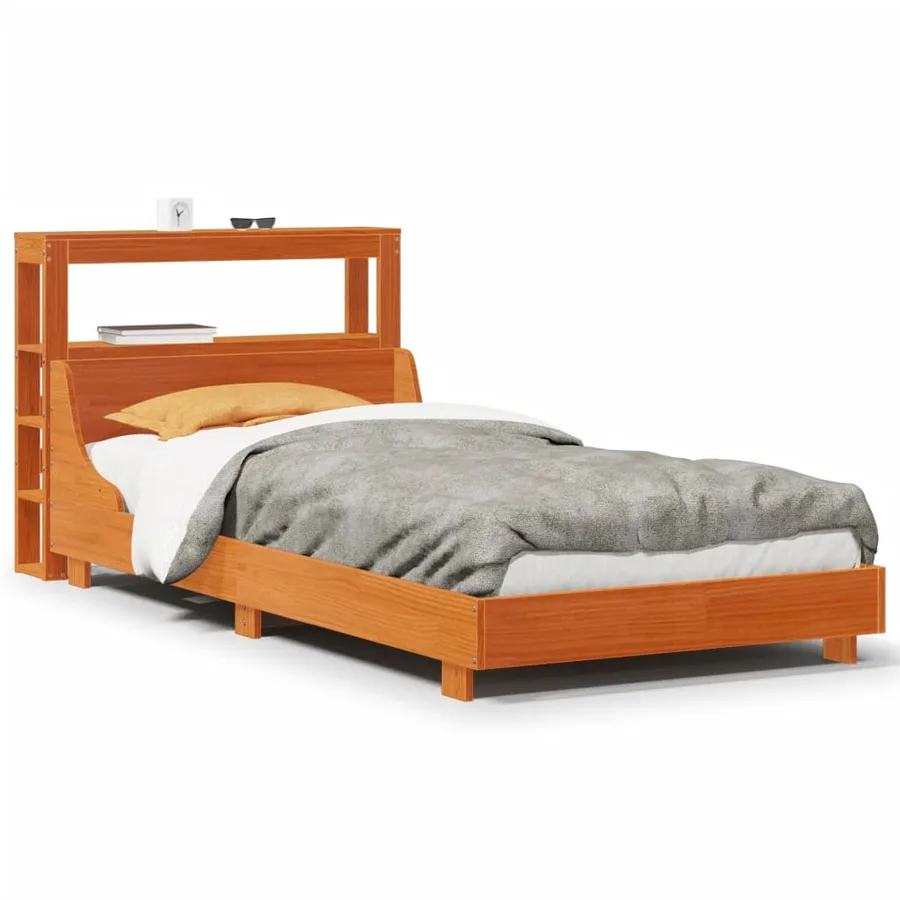 Cadre de lit sans matelas cire marron 75x190 cm bois pin massif - 2