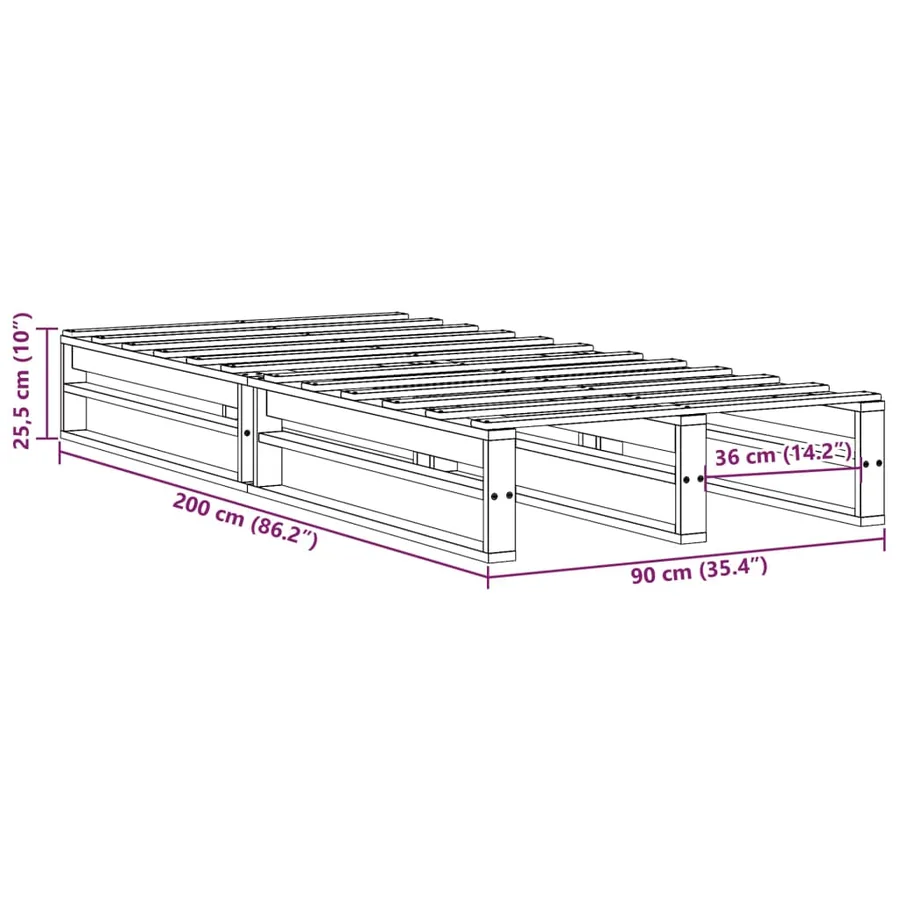 Cadre de lit sans matelas cire marron 90x200 cm bois pin massif - 9