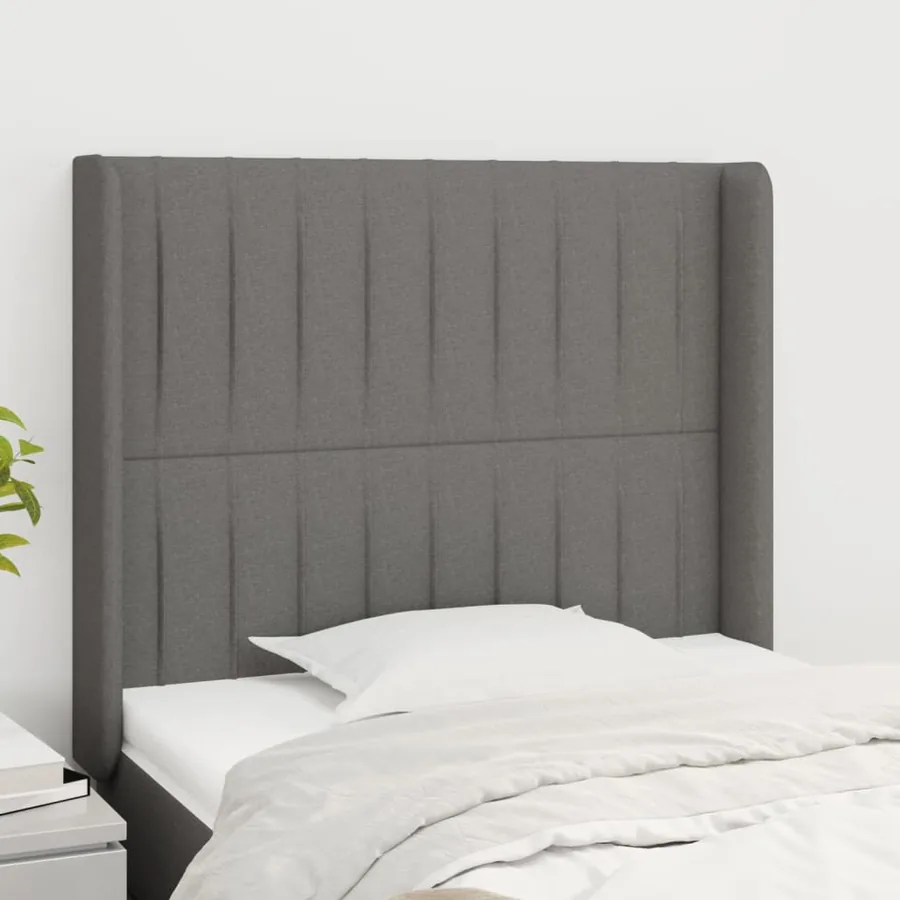 Tête de lit avec oreilles Gris foncé 83x16x118/128 cm Tissu