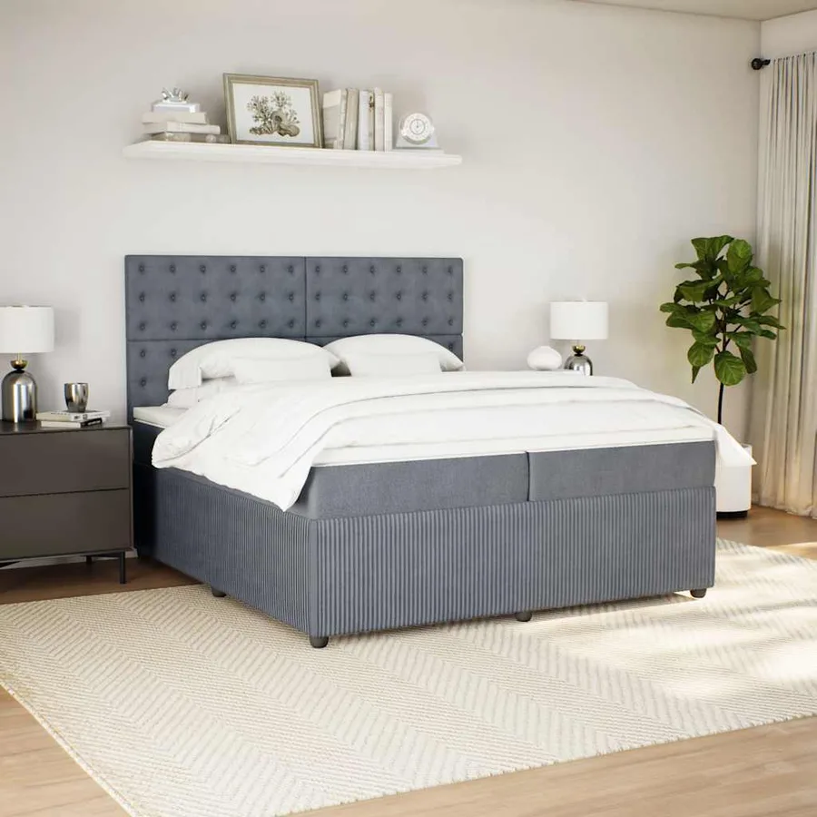 Sommier à lattes de lit et matelas Gris foncé 200x200cm Velours - 3