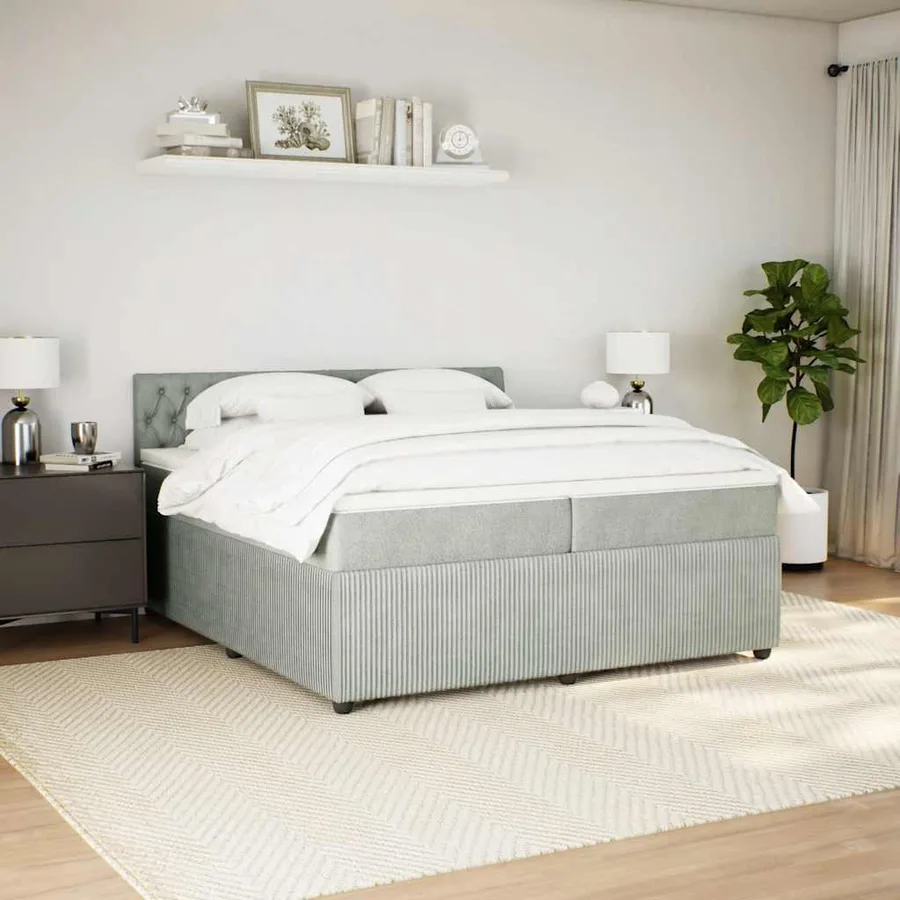 Sommier à lattes de lit et matelas Gris clair 200x200cm Velours - 4