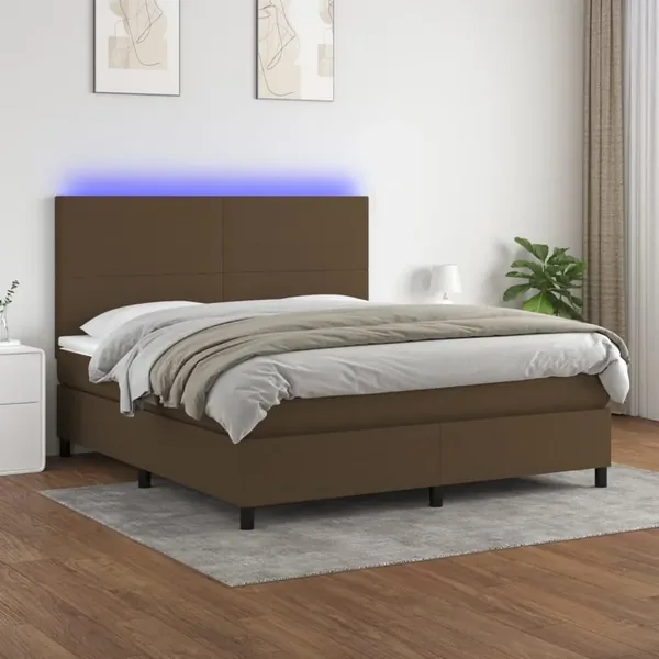 Sommier à lattes de lit matelas et LED Marron foncé 180x200 cm