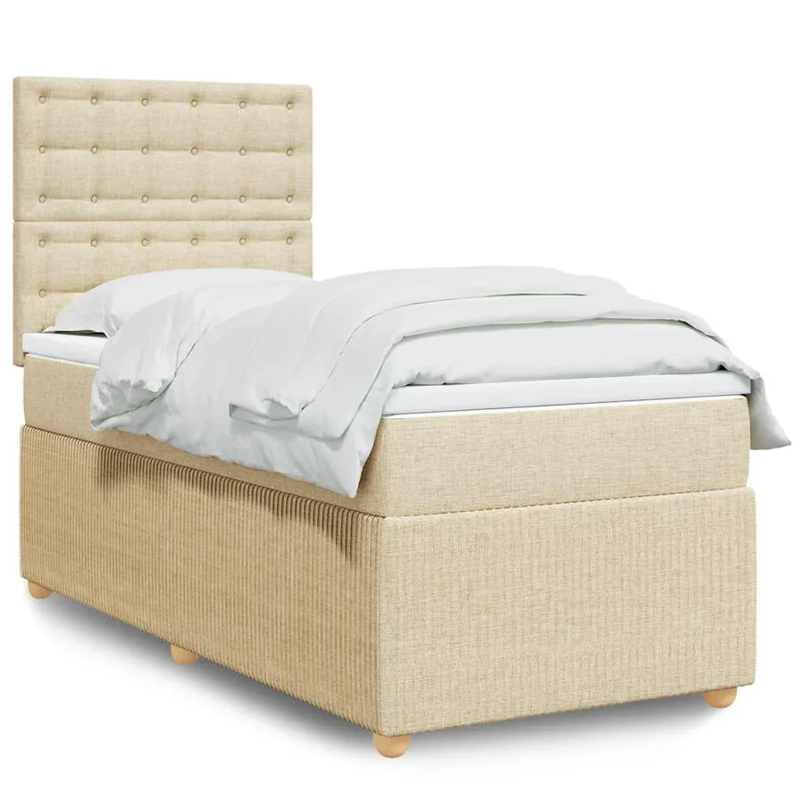 Sommier à lattes de lit et matelas Crème 90x190 cm Tissu