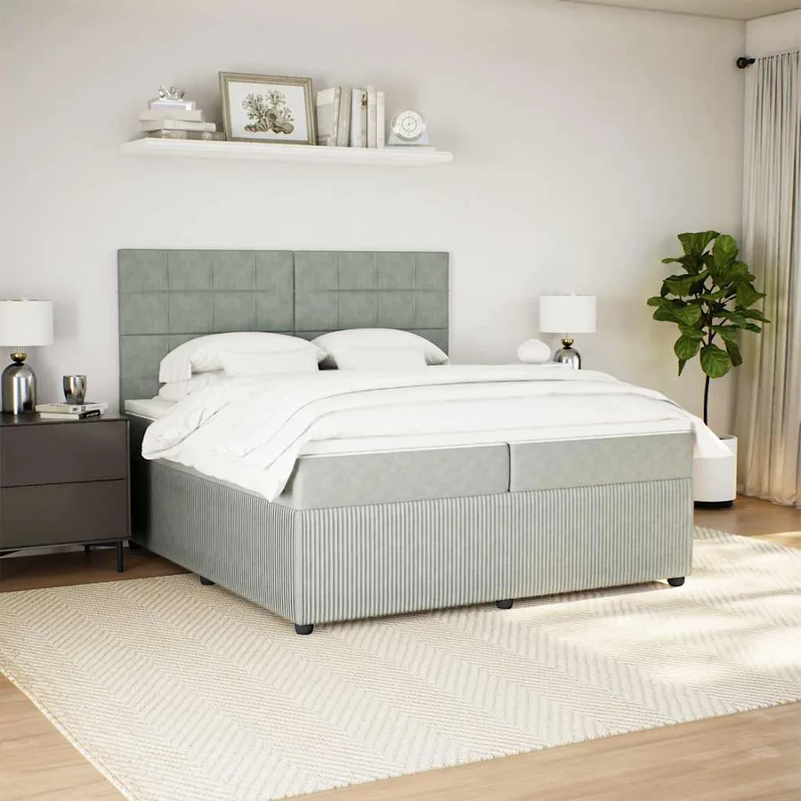 Sommier à lattes de lit et matelas Gris clair 200x200cm Velours - 5