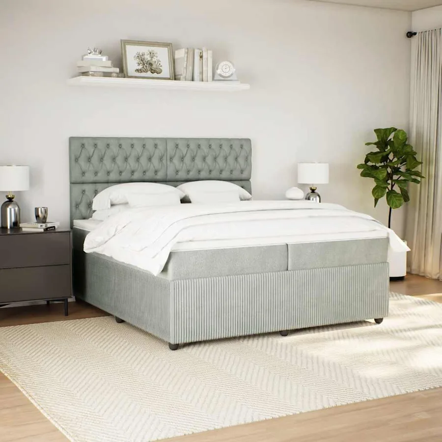 Sommier à lattes de lit et matelas Gris clair 200x200cm Velours - 3