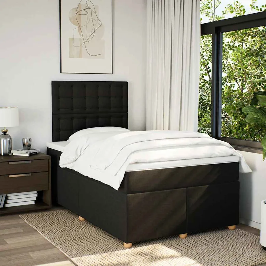 Sommier à lattes de lit avec matelas noir 120x190 cm tissu - 5