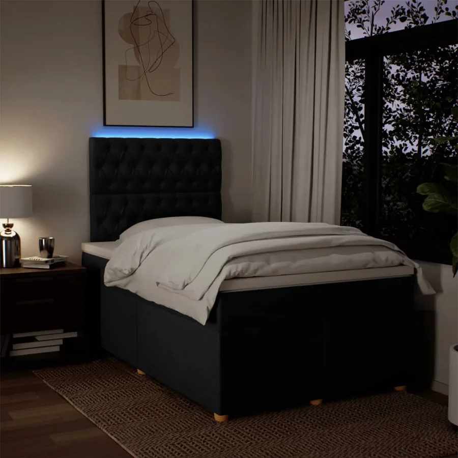 Sommier à lattes de lit avec matelas noir 120x190 cm tissu - 4