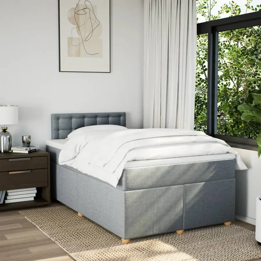 Sommier à lattes de lit et matelas gris clair 120x190 cm tissu - 4