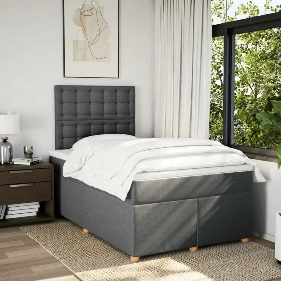 Sommier à lattes de lit avec matelas gris foncé 120x190cm tissu - 3