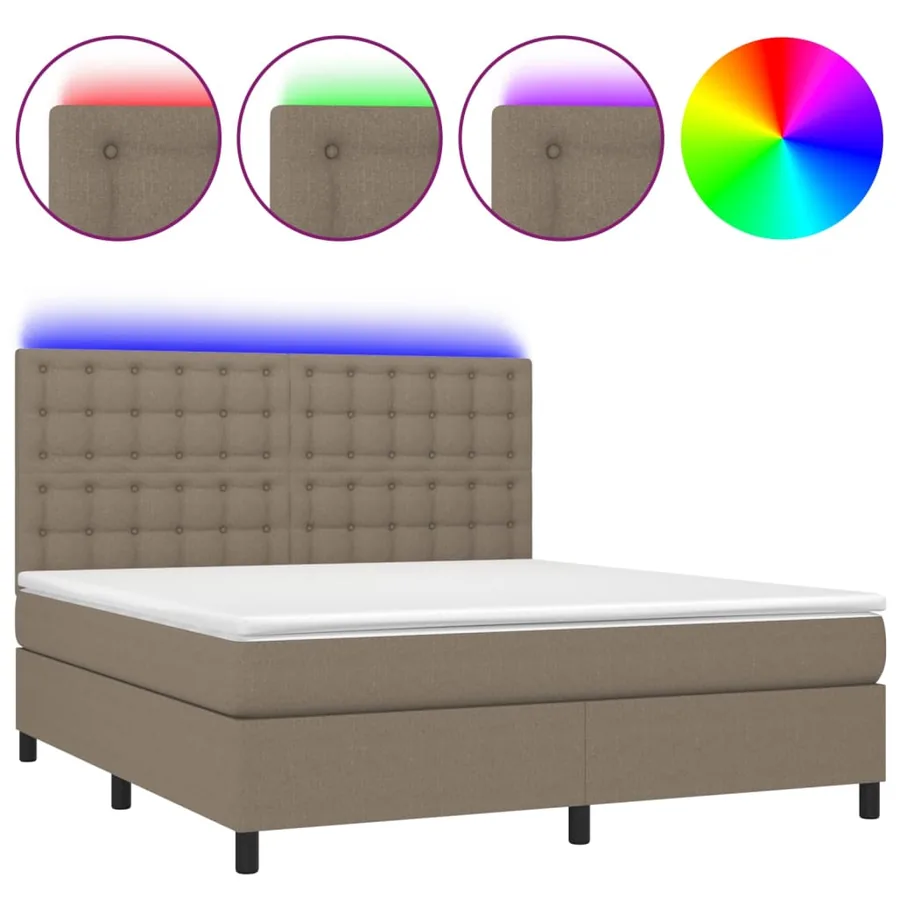 Sommier à lattes de lit et matelas et LED Taupe 160x200cm Tissu - 2