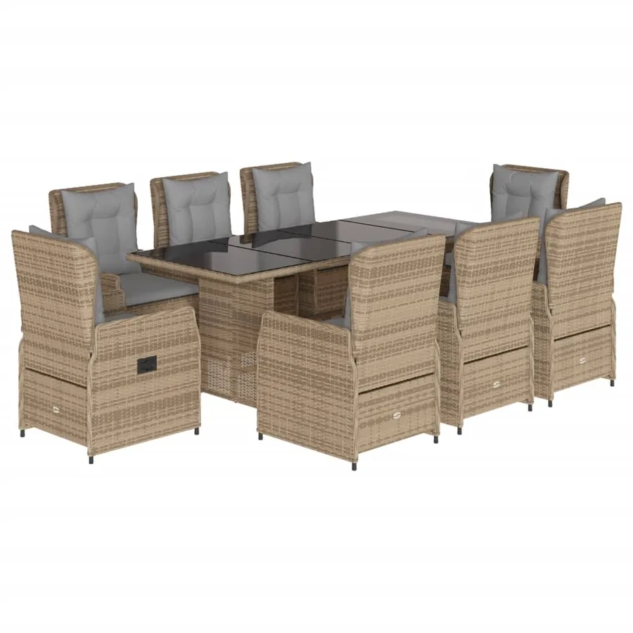 Ensemble à manger de jardin et coussins 9 pcs beige Poly rotin - 2