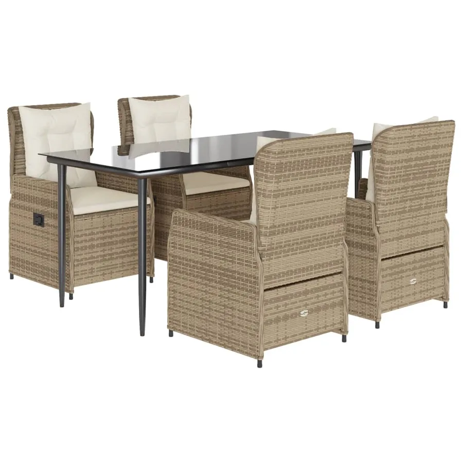 Ensemble à manger de jardin avec coussins 5pcs Beige poly rotin - 2