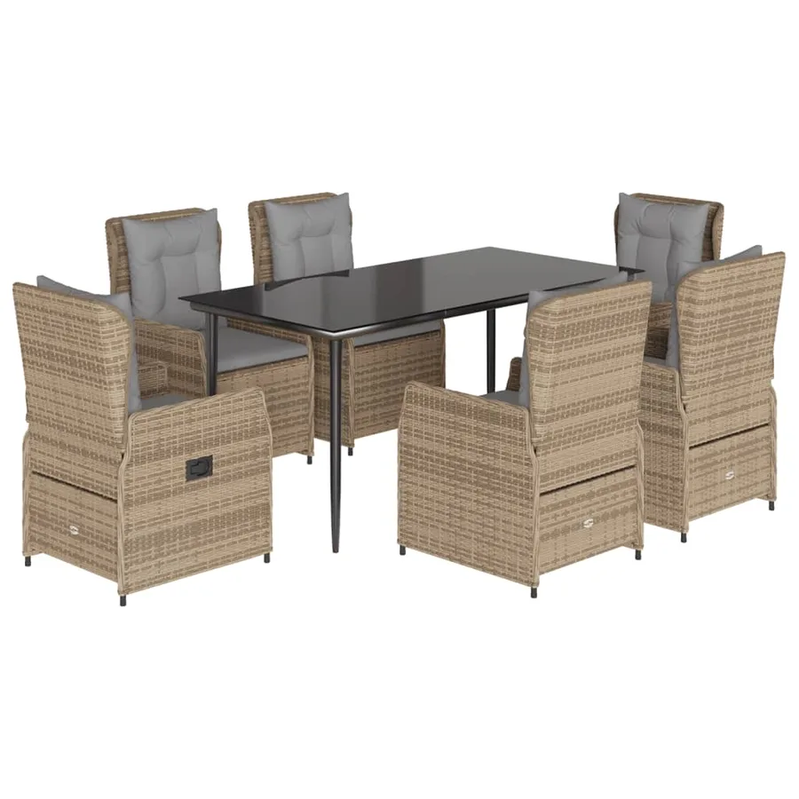 Ensemble à manger de jardin et coussins 7 pcs beige poly rotin - 2