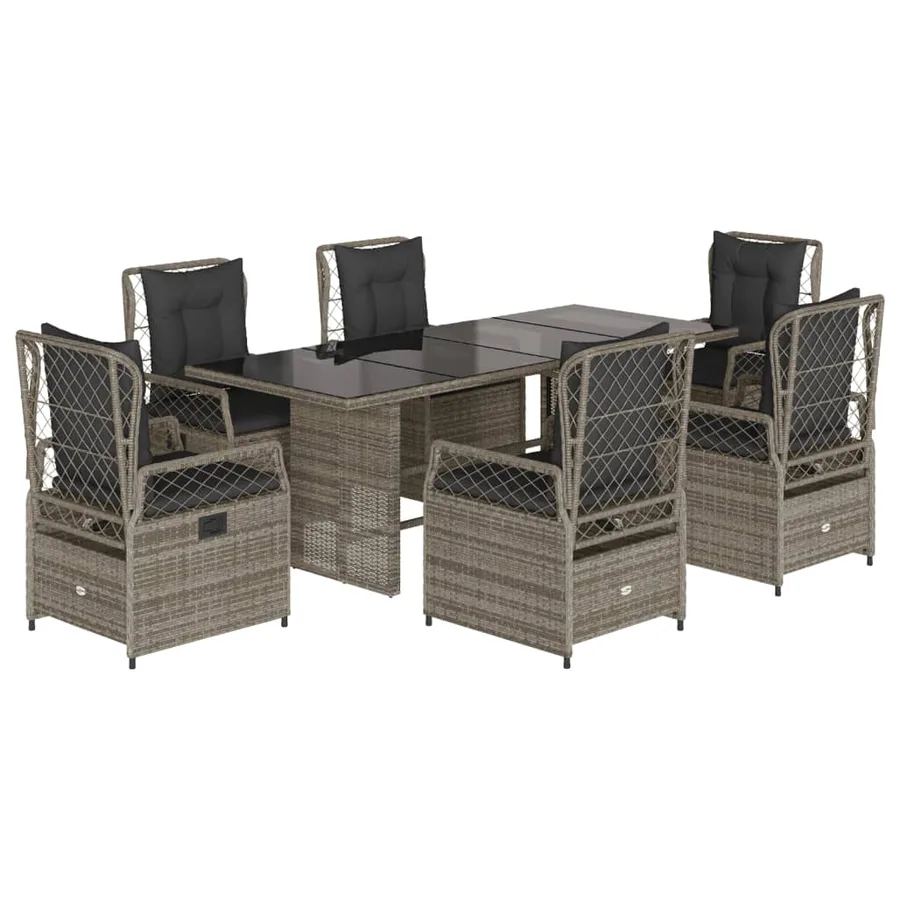Ensemble à manger de jardin et coussins 7 pcs gris rotin - 2