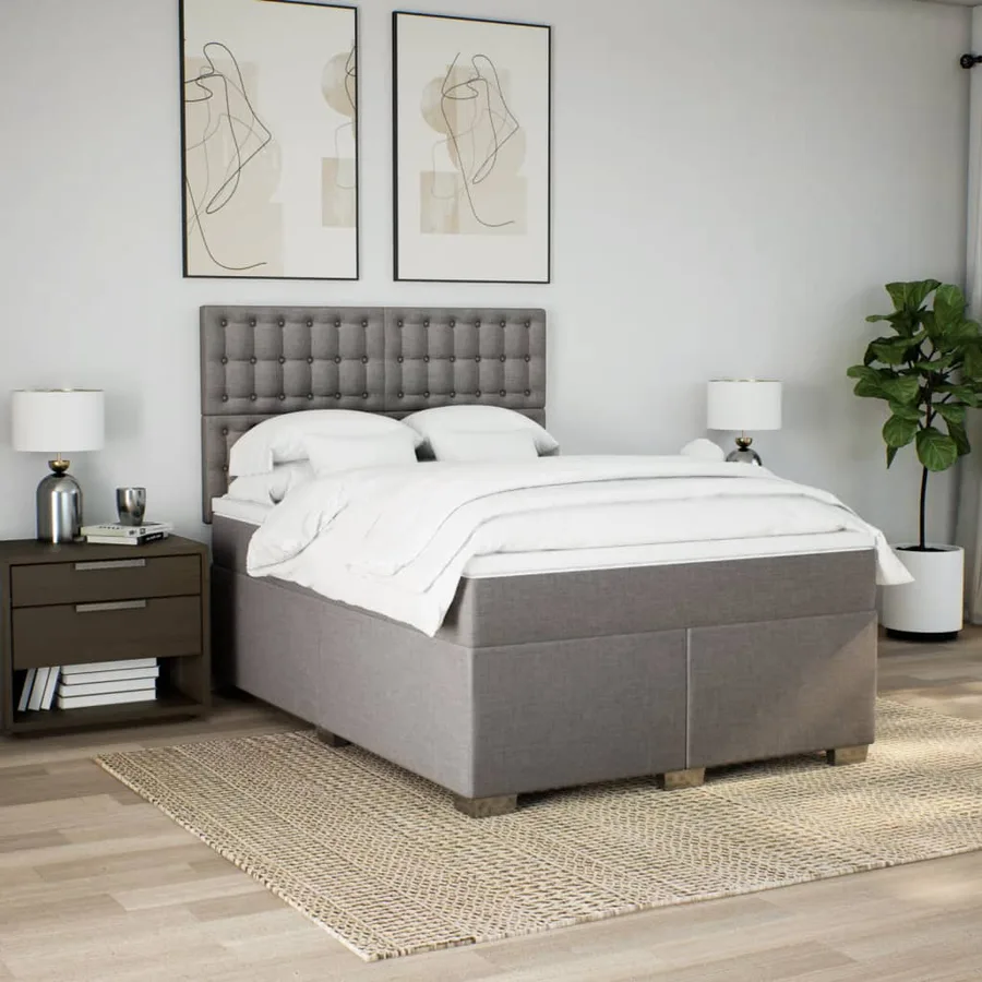 Sommier à lattes de lit avec matelas Taupe 140x200 cm Tissu - 4