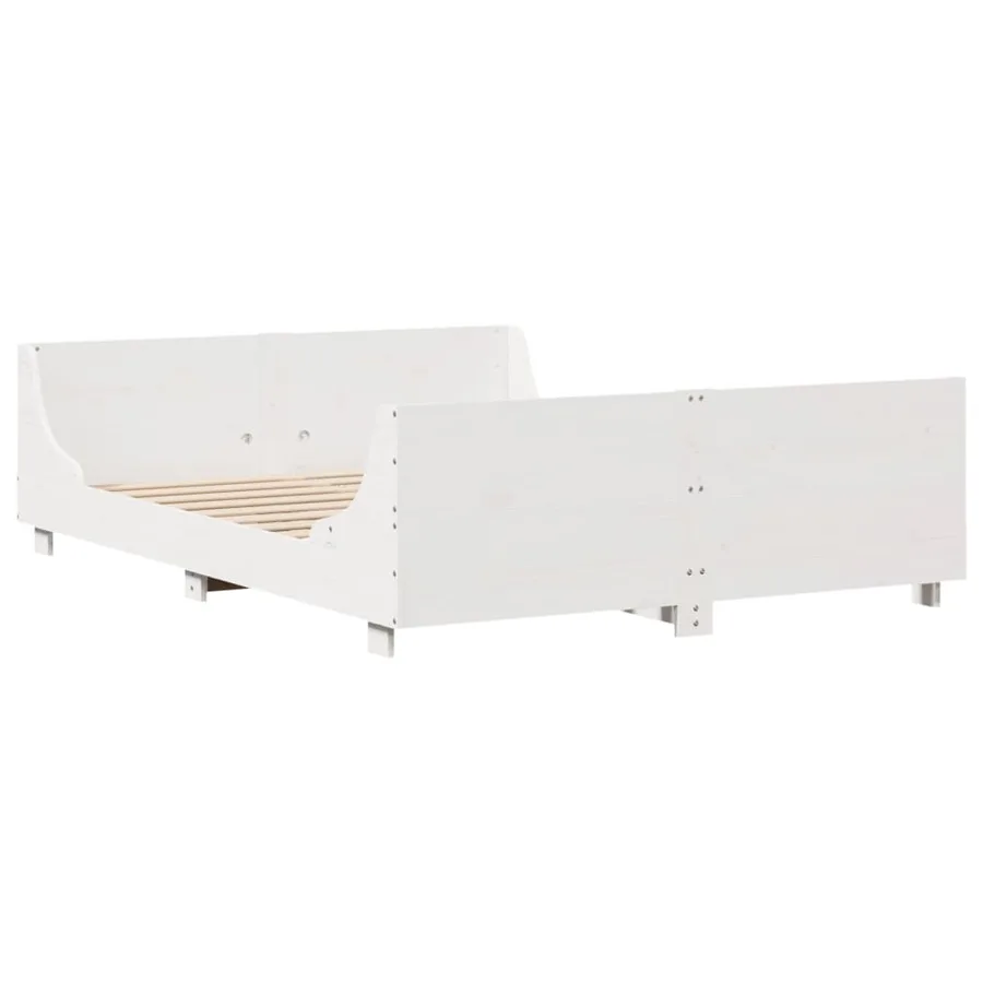 Cadre de lit sans matelas blanc 150x200 cm bois de pin massif - 6