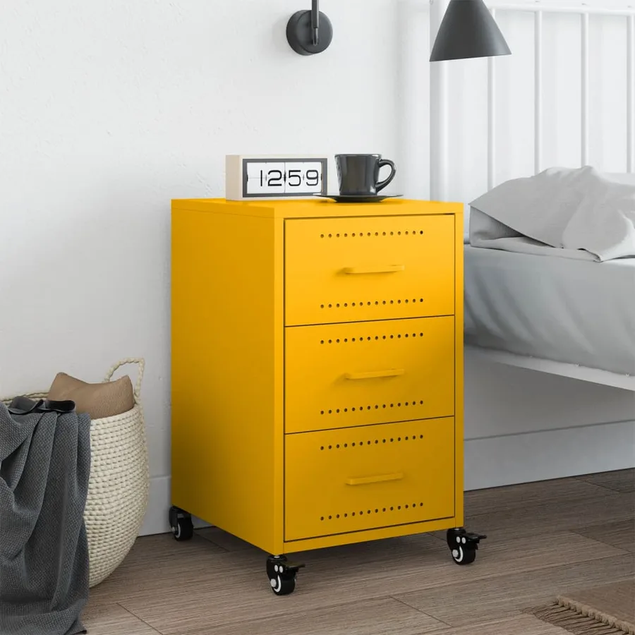 Table de chevet jaune moutarde 36x39x59 cm acier - 3
