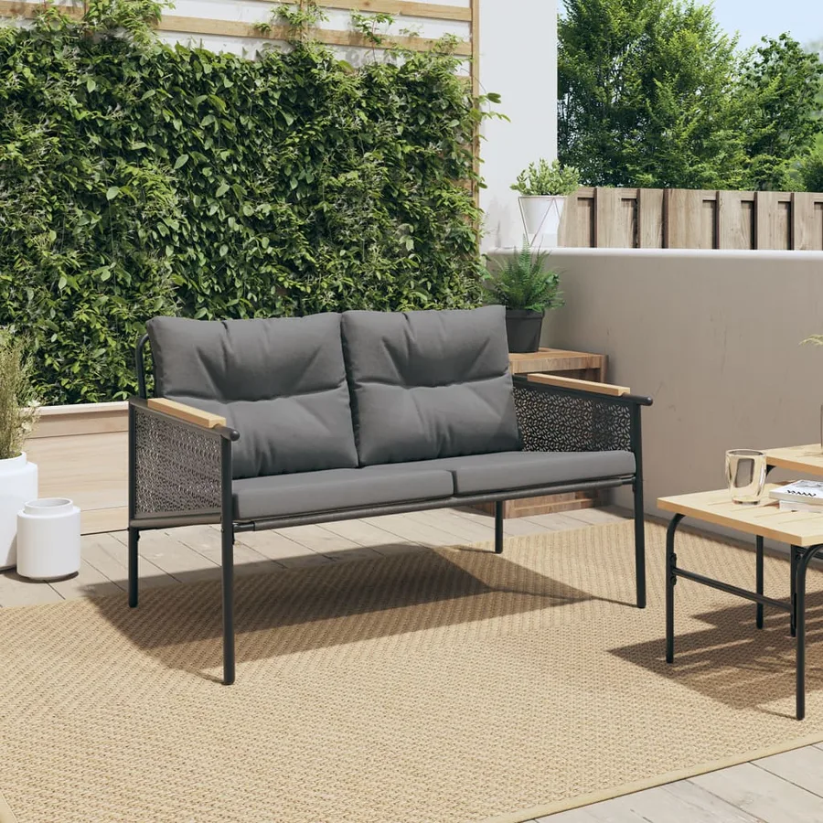 Banc de jardin avec coussins 116 cm noir acier - 3