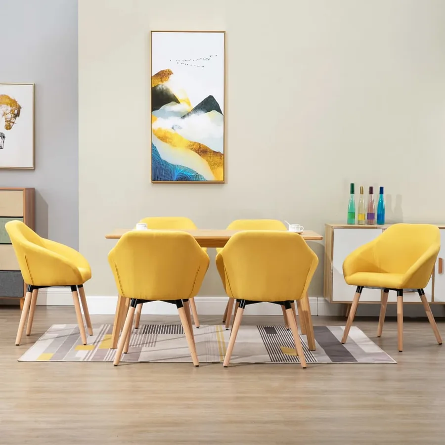 Chaises à manger lot de 6 jaune tissu