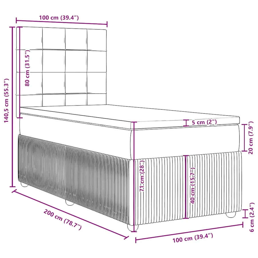 Sommier à lattes de lit avec matelas Rose 100x200 cm Velours - 18