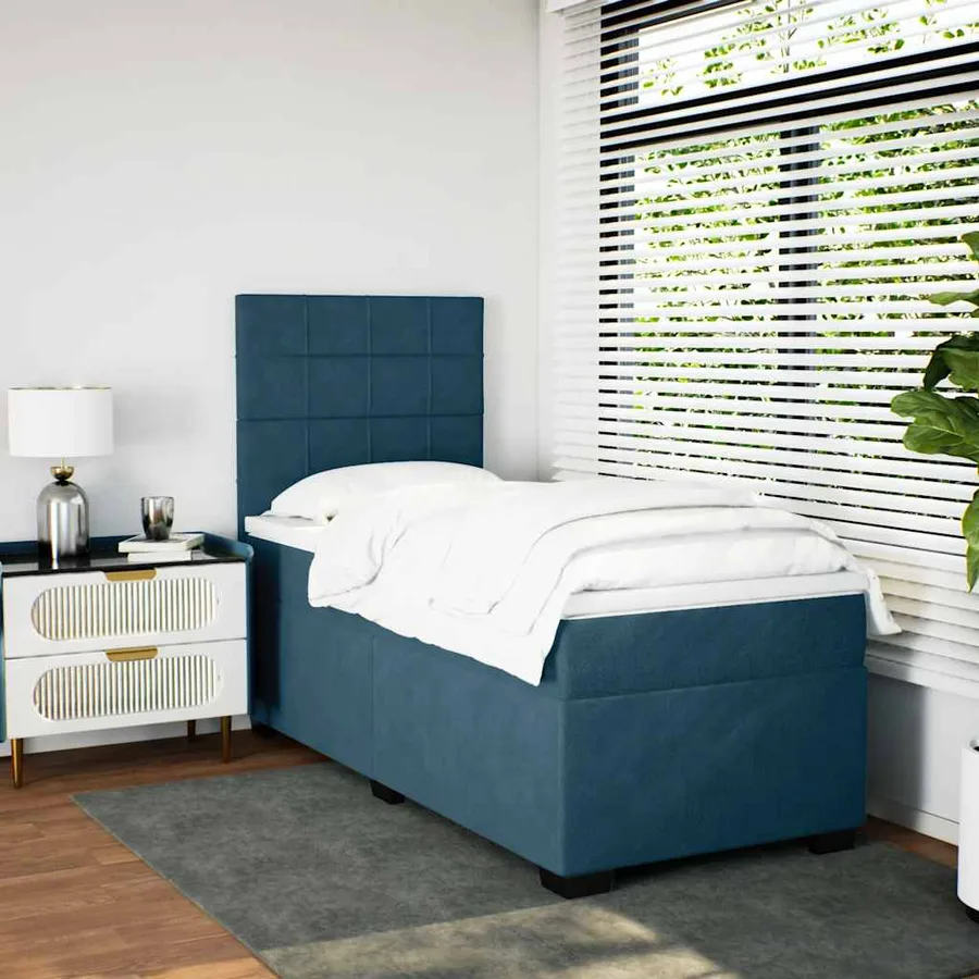 Sommier à lattes de lit avec matelas bleu 90x200 cm velours - 4