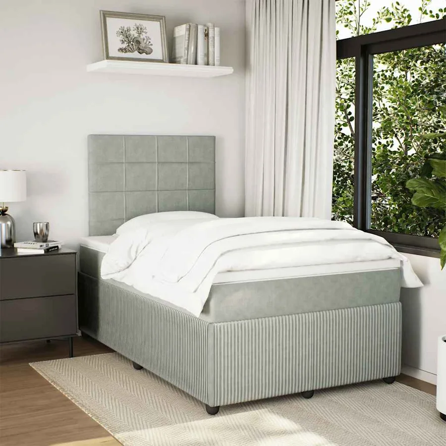 Sommier à lattes de lit et matelas gris clair 120x190cm velours - 5
