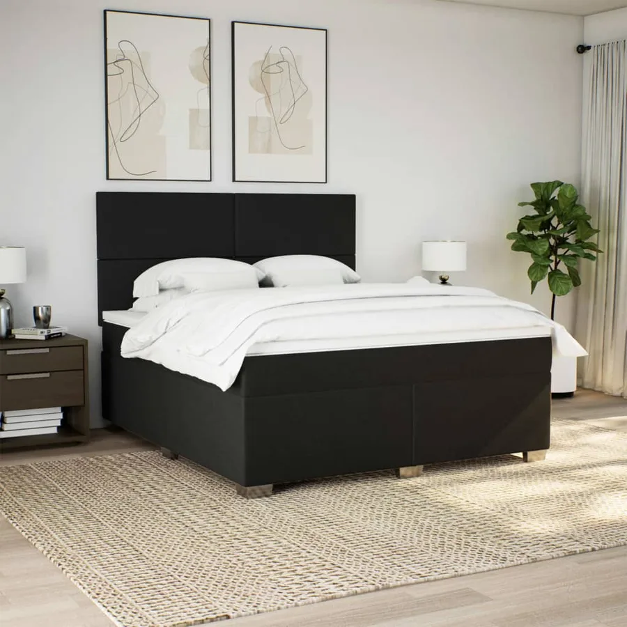 Sommier à lattes de lit avec matelas Noir 180x200 cm Tissu - 4