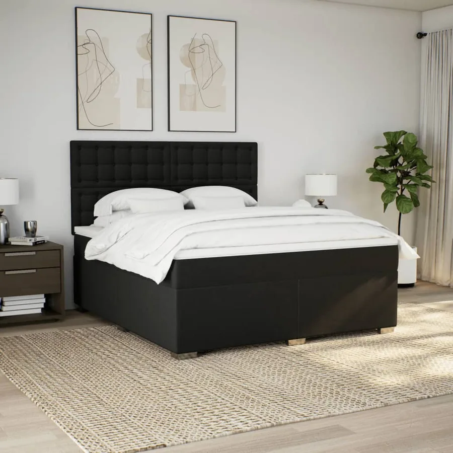 Sommier à lattes de lit avec matelas Noir 180x200 cm Tissu - 4