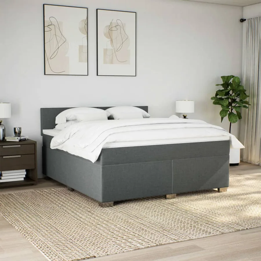Sommier à lattes de lit avec matelas Gris foncé 180x200cm Tissu - 4