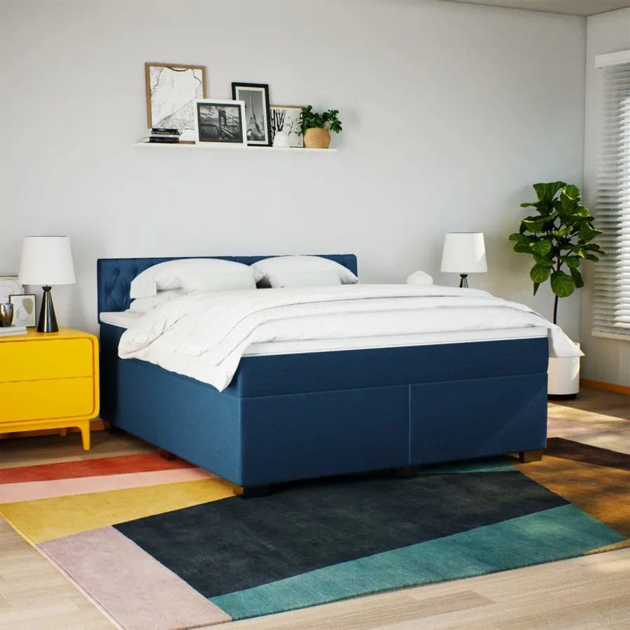 Sommier à lattes de lit avec matelas Bleu 180x200 cm Tissu - 4