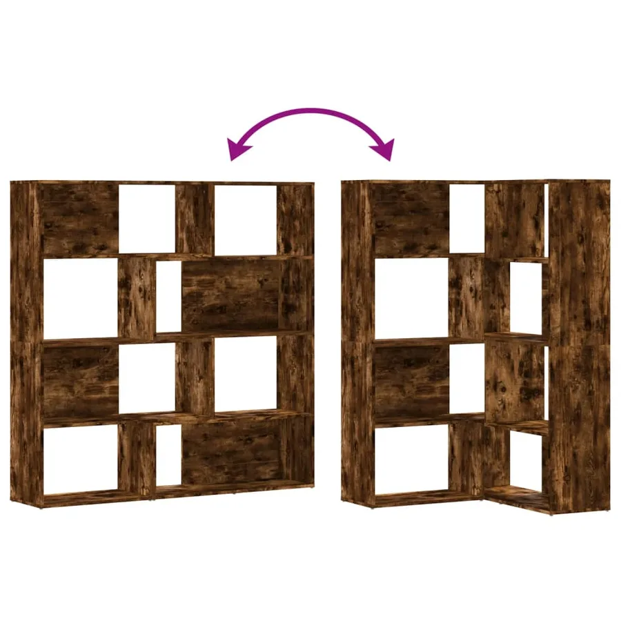 Bibliothèque d'angle à 4 niveaux chêne fumé bois d'ingénierie - 7