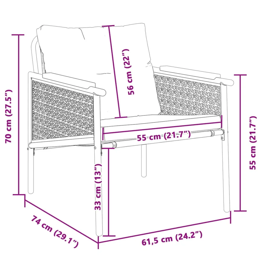 Chaises de jardin avec coussins lot de 2 noir acier - 8