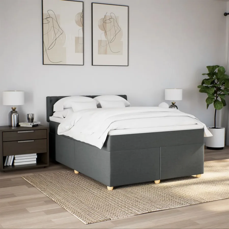 Sommier à lattes de lit avec matelas Gris foncé 140x200cm Tissu - 4