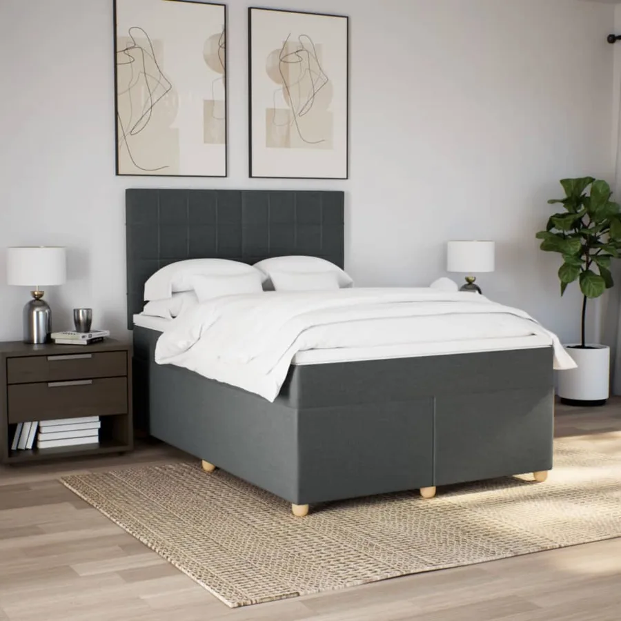 Sommier à lattes de lit avec matelas Gris foncé 140x200cm Tissu - 3