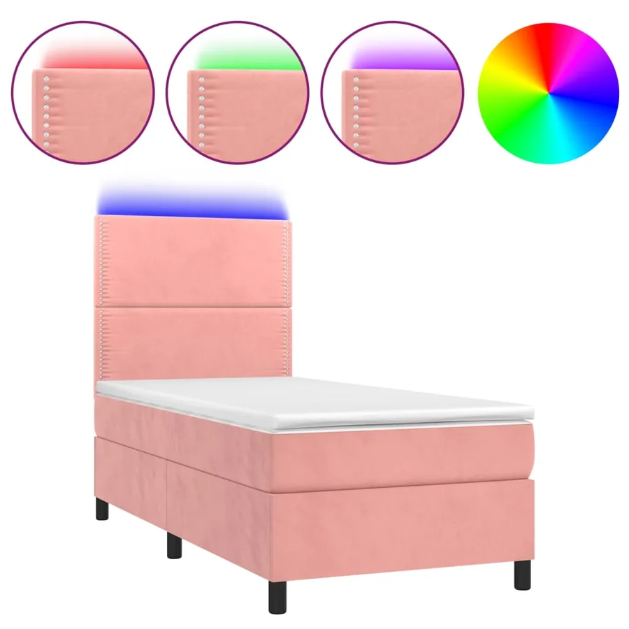 Sommier à lattes de lit avec matelas LED Rose 90x190 cm Velours - 2