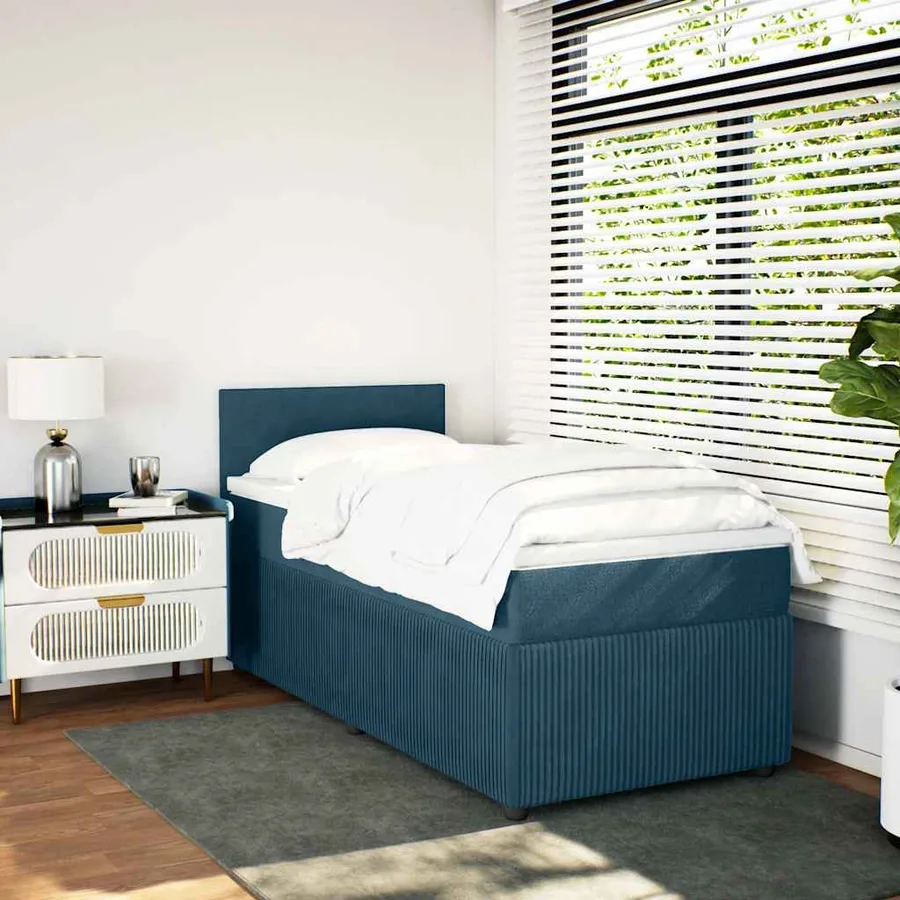 Sommier à lattes de lit avec matelas bleu 90x200 cm velours - 3