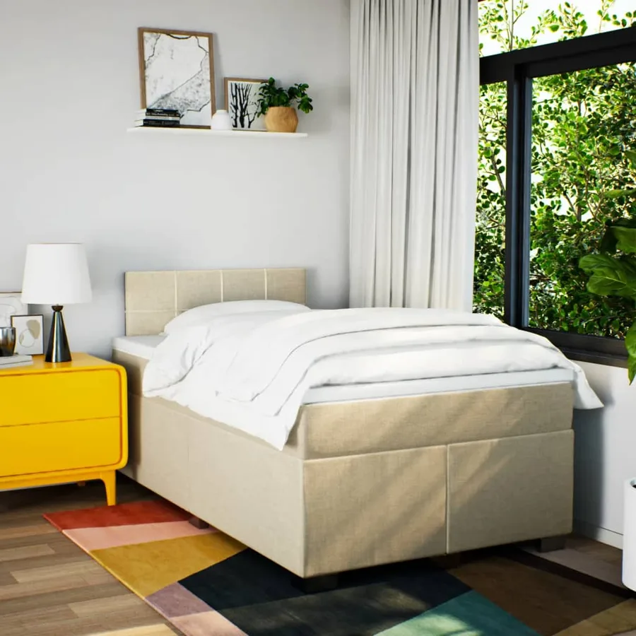 Sommier à lattes de lit avec matelas crème 120x190 cm tissu - 3