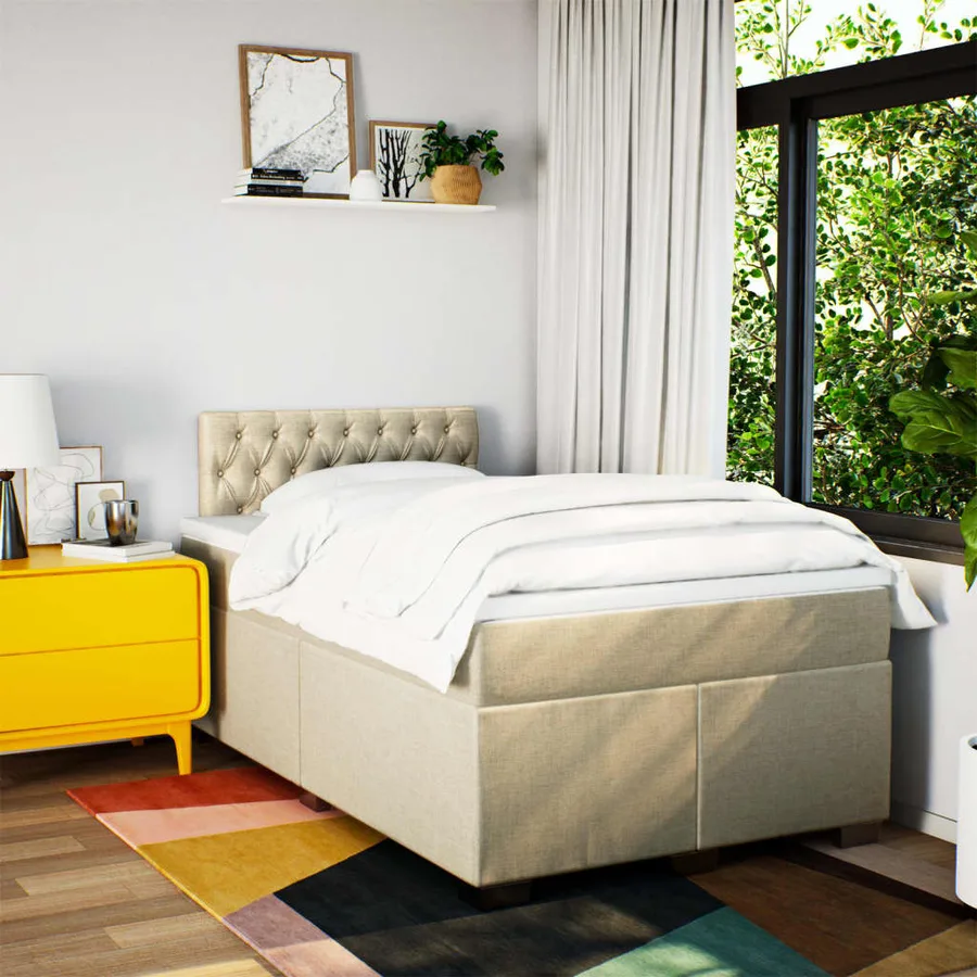 Sommier à lattes de lit avec matelas crème 120x190 cm tissu - 3